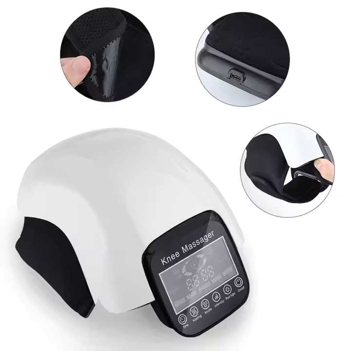 Instrument de masaj pentru genunchi, incalzire cu infrarosu, ABS, Presiune/Vibratii, 20.5 x 15.5 x 17.5 cm, 5 W, 2600 mAh, Alb/Negru