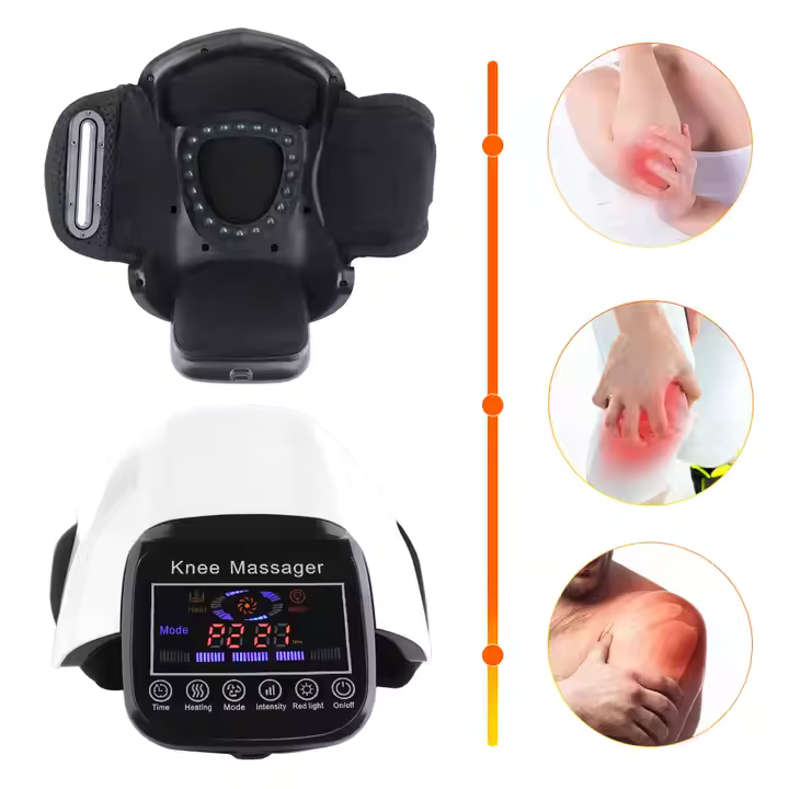 Instrument de masaj pentru genunchi, incalzire cu infrarosu, ABS, Presiune/Vibratii, 20.5 x 15.5 x 17.5 cm, 5 W, 2600 mAh, Alb/Negru
