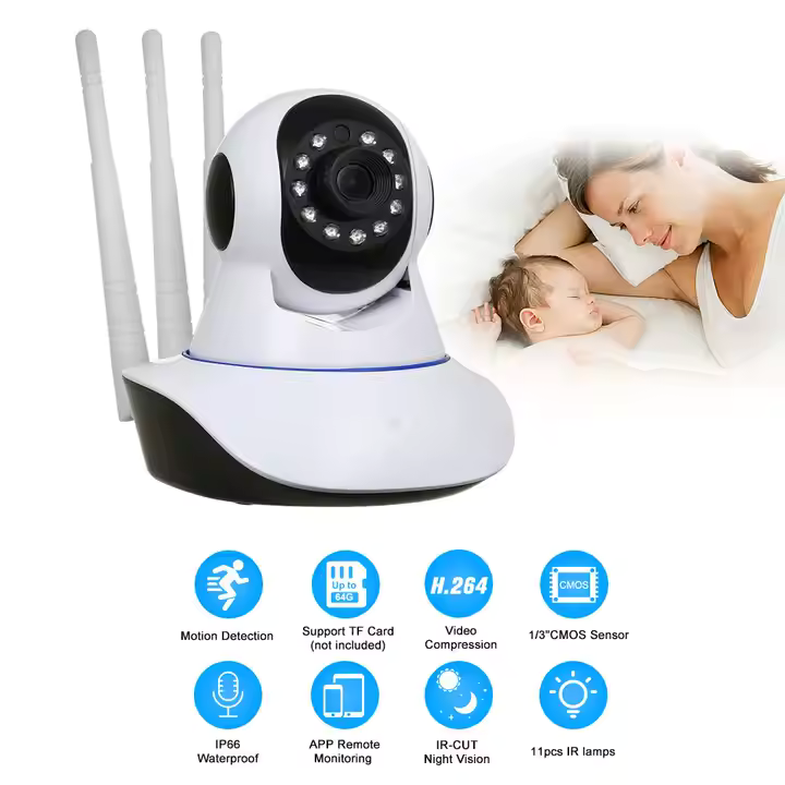 Mini Camera Wifi Baby Monitor 3 Antene Viziune de Noapte