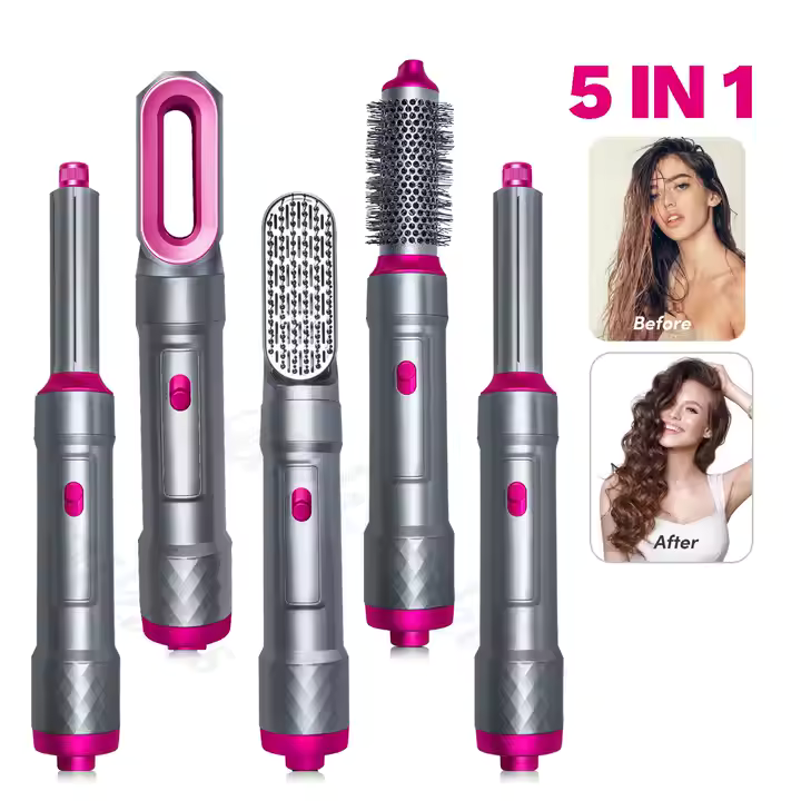 Uscator de par multifunctional, Model 5 in 1, Roz/Gri