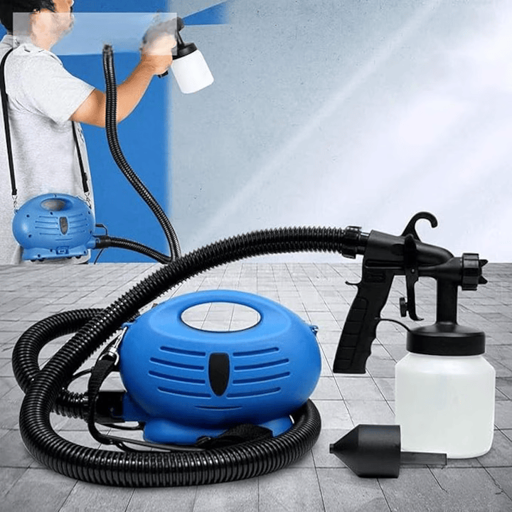 Pistol Vopsit, Zugravit, Electric, Boxely, Negru/Albastru, 650 W, Duza Reglabila, 800 ml, Curea detasabila, Ajustarea pulverizari, Buton ON/OFF, Acoperire rapida, 15 m² in 10 minute