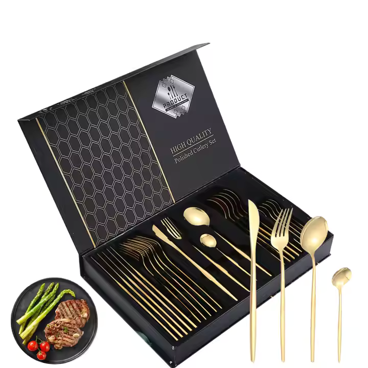 Set 24 tacamuri moderne, Inox, Rezistent la caldura/rugina, Auriu