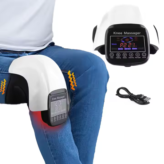 Instrument de masaj pentru genunchi, incalzire cu infrarosu, ABS, Presiune/Vibratii, 20.5 x 15.5 x 17.5 cm, 5 W, 2600 mAh, Alb/Negru