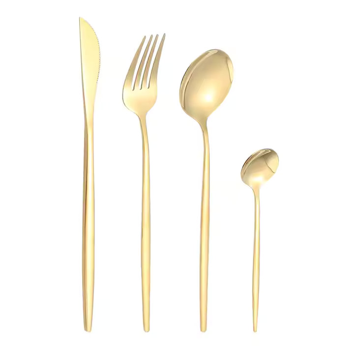 Set 24 tacamuri moderne, Inox, Rezistent la caldura/rugina, Auriu