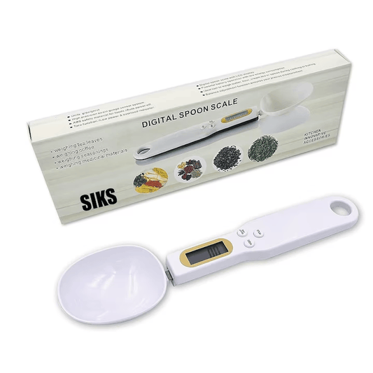 Cantar Digital Pentru Ingrediente SIKS® In Forma De Lingura, Functie Tara, Functie Hold, Afisaj Digital, Precizie 0.1, Maxim 500 gr, Alb